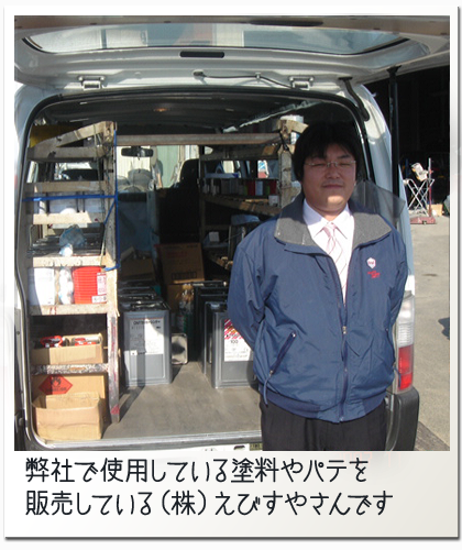 弊社で使用している塗料やパテをハバイしている「（株）えびすや」さんです。